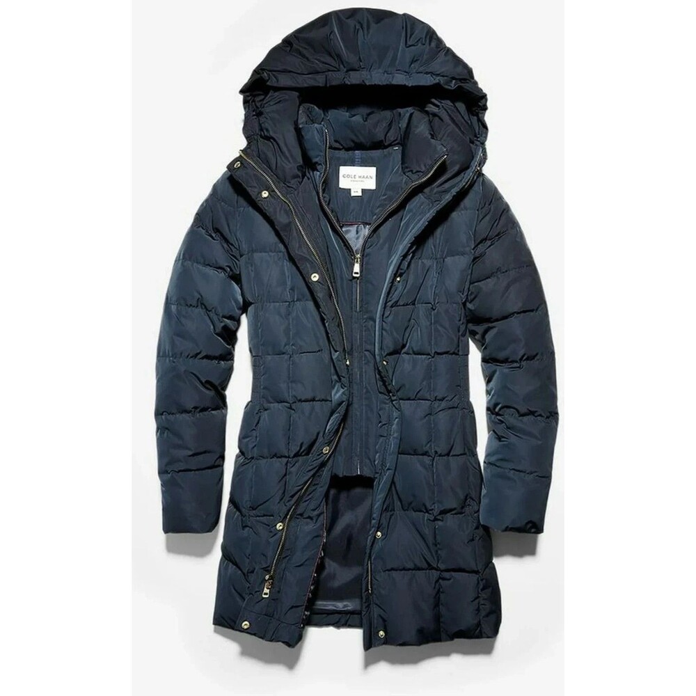 Cole Haan XS Hooded Puffer Jacket  Feather Down Fill Warm Winter Coat Black